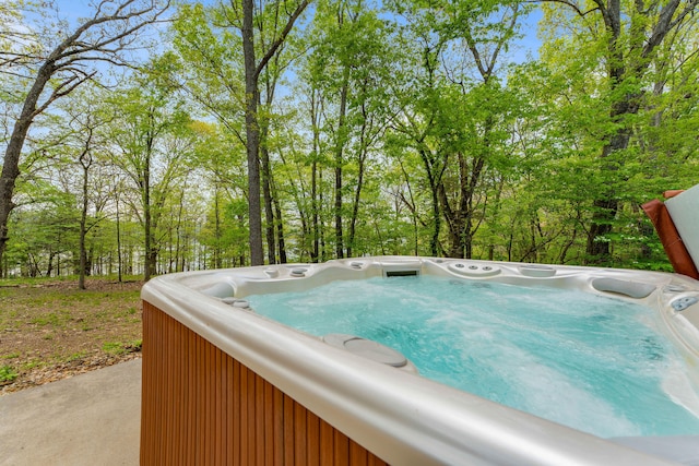 view of pool with a hot tub