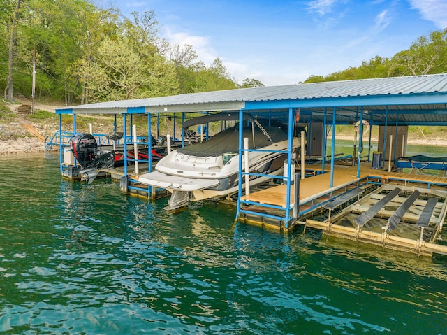 view of dock featuring a water view