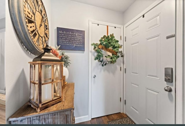 foyer with dark hardwood / wood-style floors