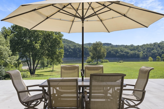 view of patio / terrace with a water view