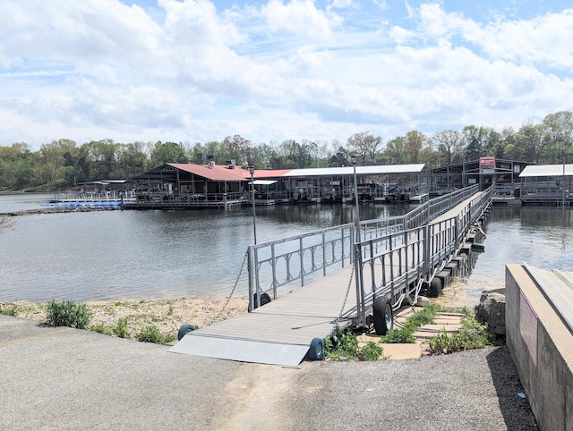 view of dock with a water view