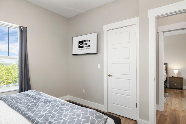 bedroom with hardwood / wood-style flooring