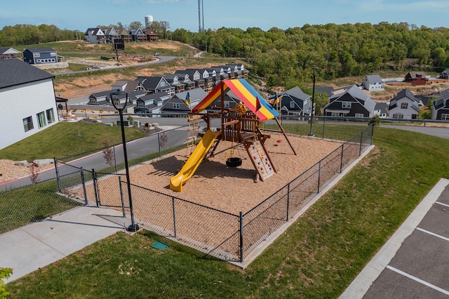 view of jungle gym with a yard