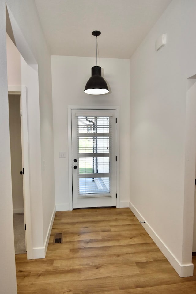 doorway to outside featuring light wood-type flooring