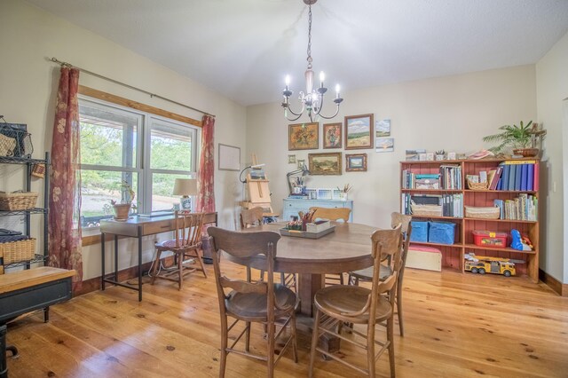 dining room featuring a chandelier and wood-type flooring