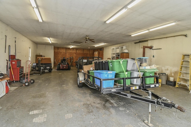garage with ceiling fan
