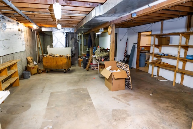 basement with a workshop area