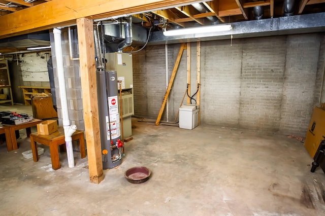 basement featuring gas water heater