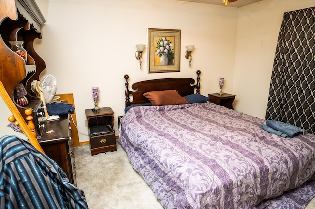 bedroom with light colored carpet