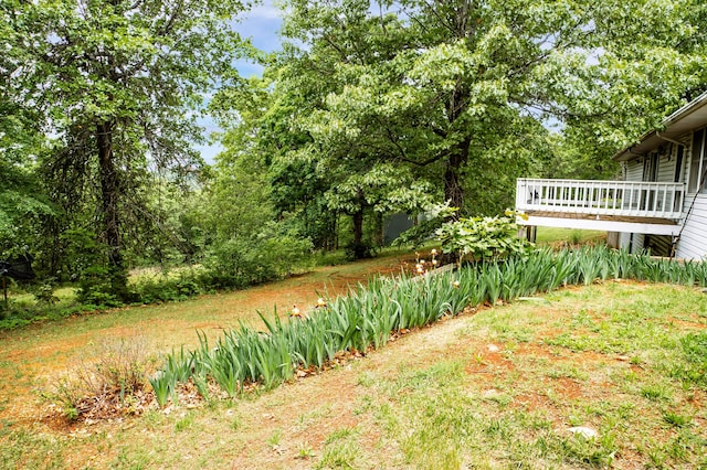 view of yard with a wooden deck