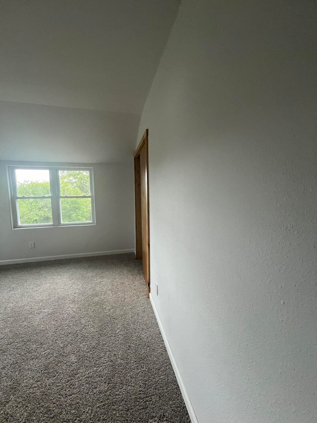 empty room featuring lofted ceiling and carpet