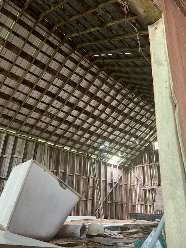 miscellaneous room featuring lofted ceiling