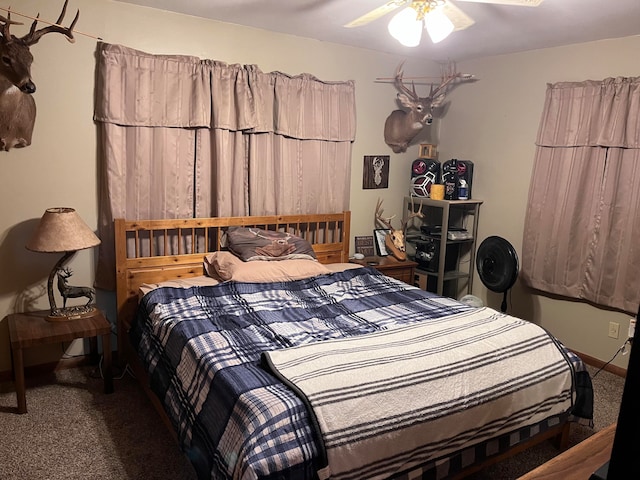 bedroom with carpet flooring and ceiling fan