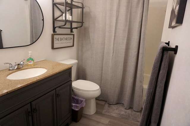 bathroom featuring hardwood / wood-style floors, vanity, and toilet