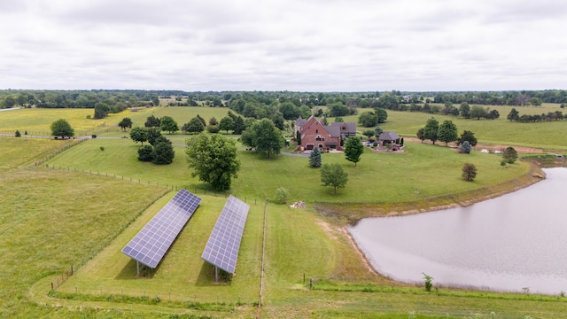 bird's eye view with a rural view and a water view