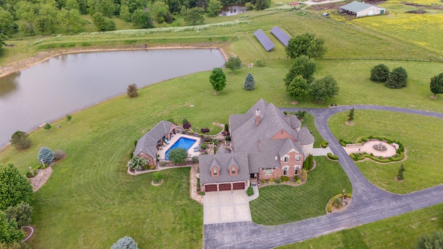 aerial view with a water view