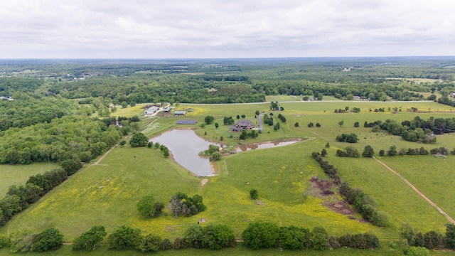 bird's eye view with a water view and a rural view