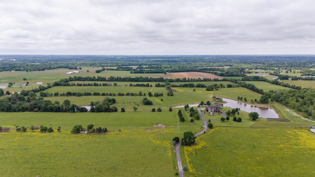 birds eye view of property featuring a rural view and a water view