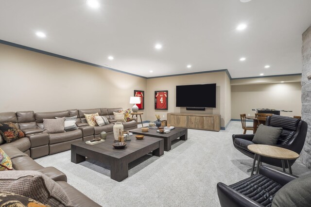 5233 S Stirling Way, Springfield, MO 65809 - living room with recessed lighting, light colored carpet, and ornamental molding