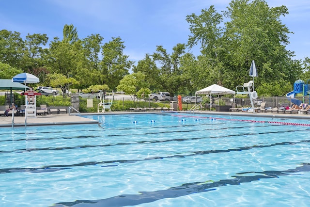 view of pool featuring a patio