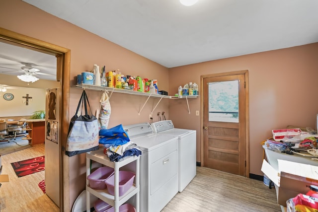 4587 E Farm Road 136, Springfield, MO 65809 - laundry area with light wood-type flooring, washer and clothes dryer, laundry area, and ceiling fan