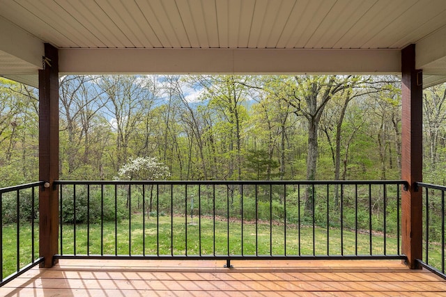 deck with a forest view