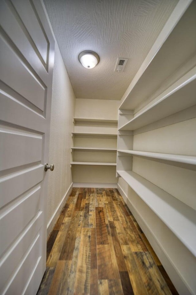 spacious closet featuring dark wood-type flooring