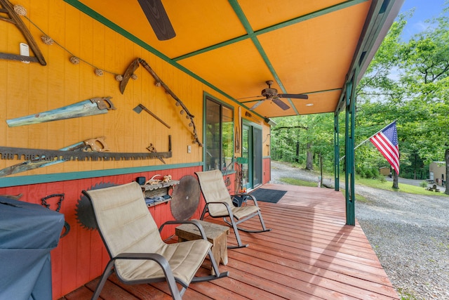 wooden terrace with ceiling fan