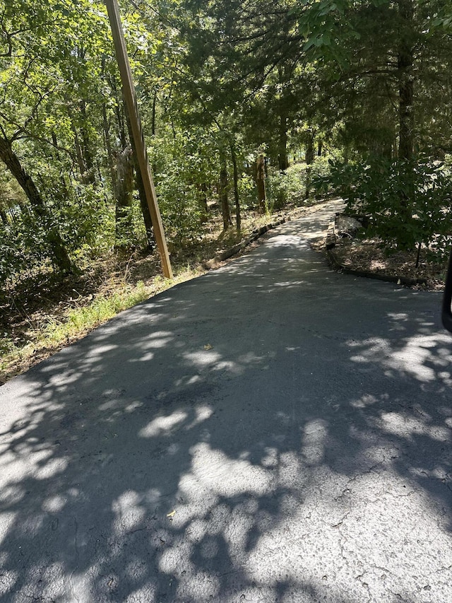 view of road featuring a view of trees