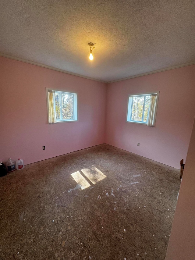 spare room featuring a textured ceiling and plenty of natural light