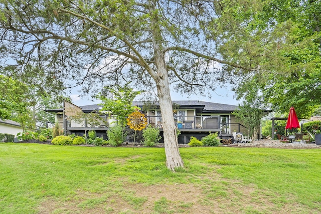 view of yard with a deck