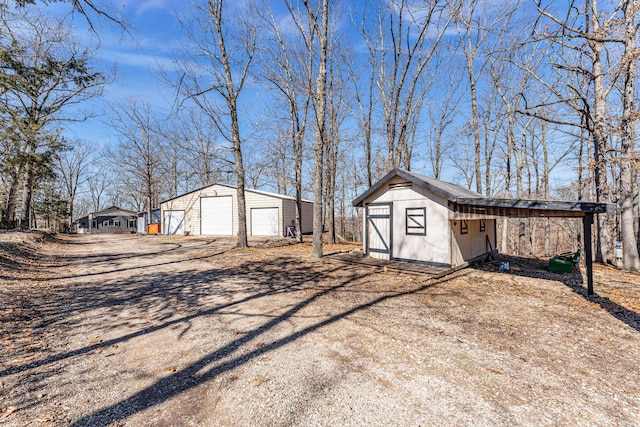 view of detached garage