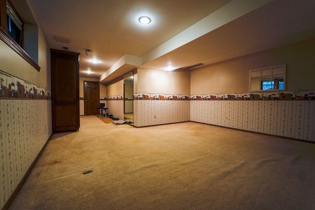 basement with light carpet