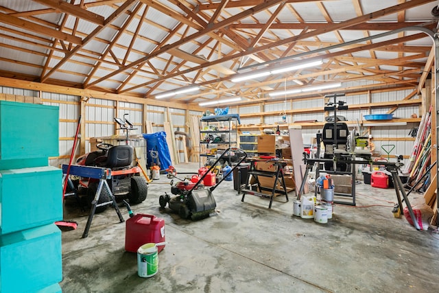 garage featuring a workshop area