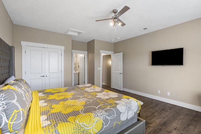 270 Chateau Cove Dr, Branson, MO 65616 - bedroom with wood finished floors, a closet, attic access, baseboards, and visible vents