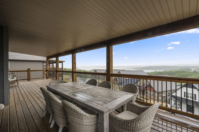 wooden deck with a water view