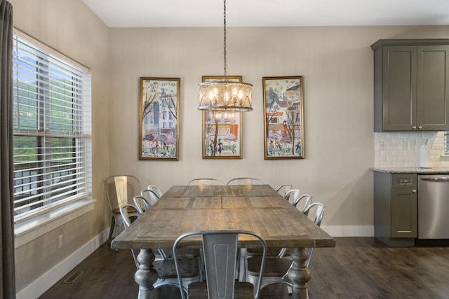 dining room with a notable chandelier and dark hardwood / wood-style floors