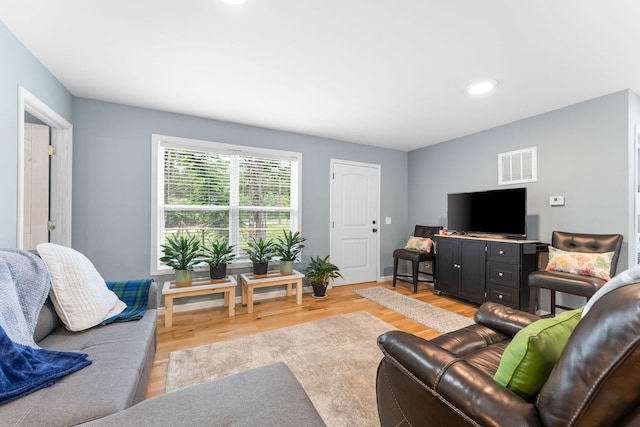 living room featuring light wood-type flooring