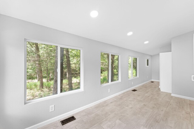 spare room featuring plenty of natural light and light hardwood / wood-style floors