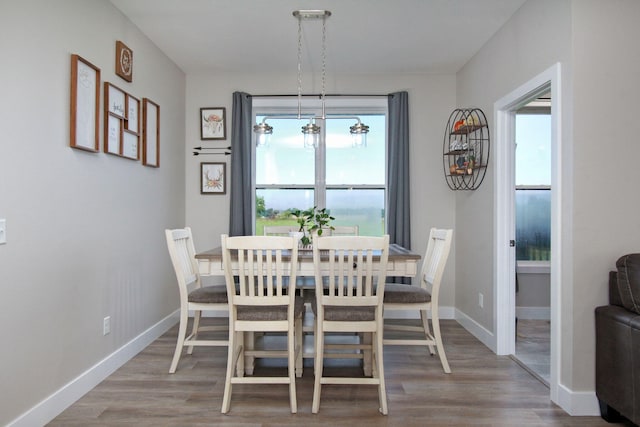 dining area featuring baseboards and wood finished floors