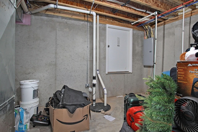 basement featuring electric panel