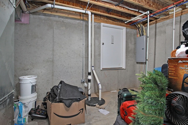 unfinished basement with electric panel