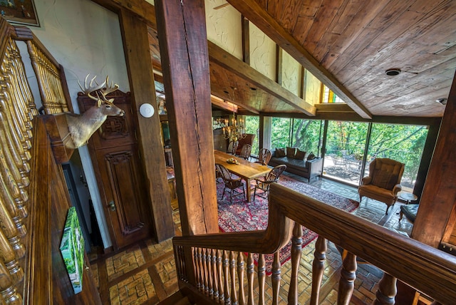 sunroom / solarium with wood ceiling