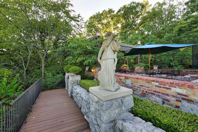 wooden deck featuring a patio