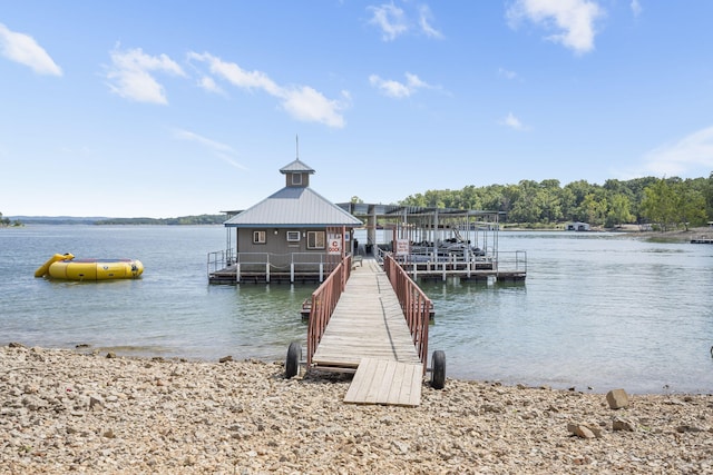 dock area featuring a water view