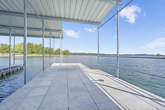 view of dock with a water view