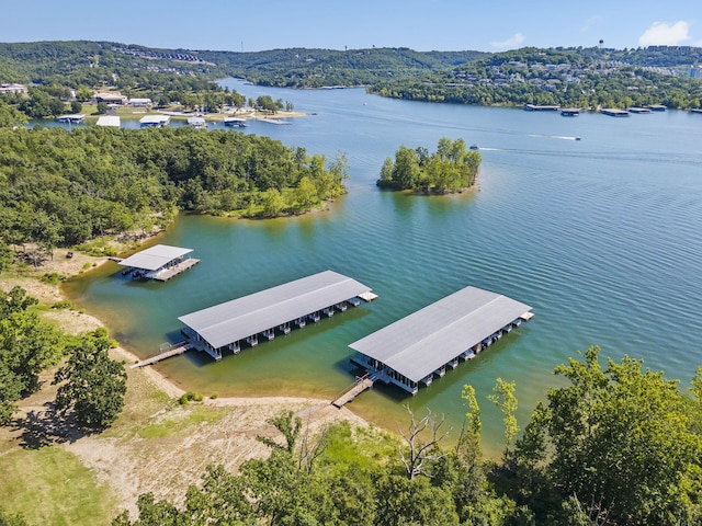 view of dock with a water view