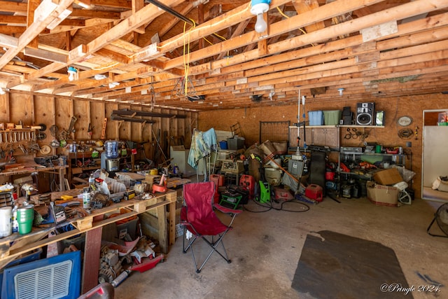 garage featuring a workshop area