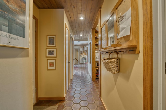 corridor featuring wooden ceiling