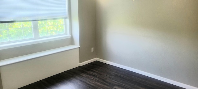 unfurnished room with dark hardwood / wood-style flooring